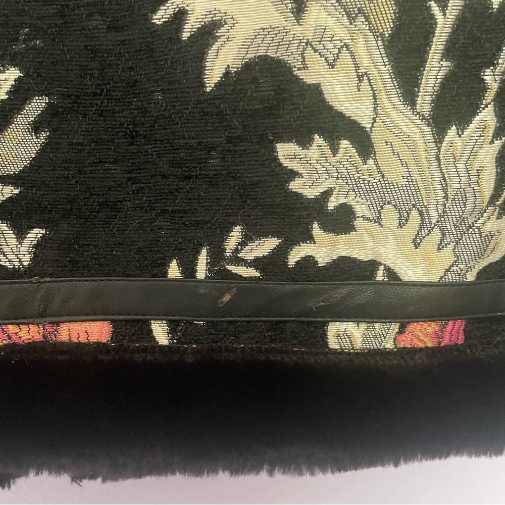 Bagatelle Black Floral Embroidered Jacket Faux Fur & Leather Trim - Picture 9 of 12